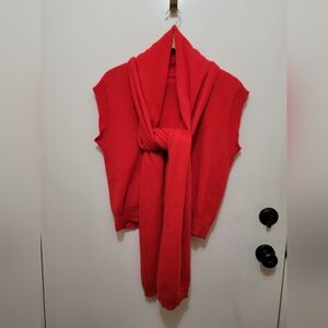 Zara Vibrant Red Women's Sleeveless Cashmere Sweater With Attached Scarf